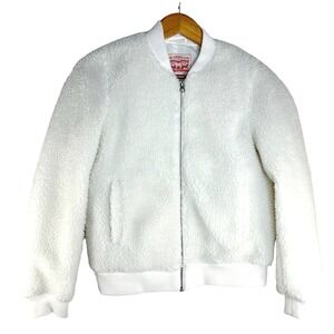 Levi's White Sherpa Bomber Jacket Women's Size‎ XS Vintage Streetwear Cozycore